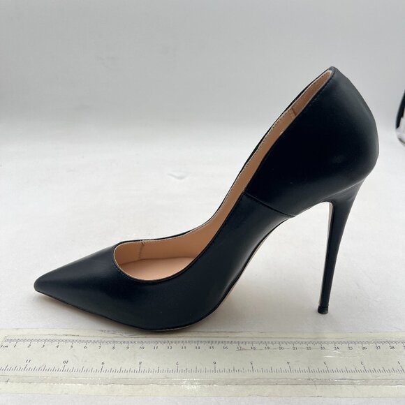 FSJ Black Pointed Toe Pumps High Heel Sexy Stilettos Slip On Office Cute Shoes - Picture 2 of 8